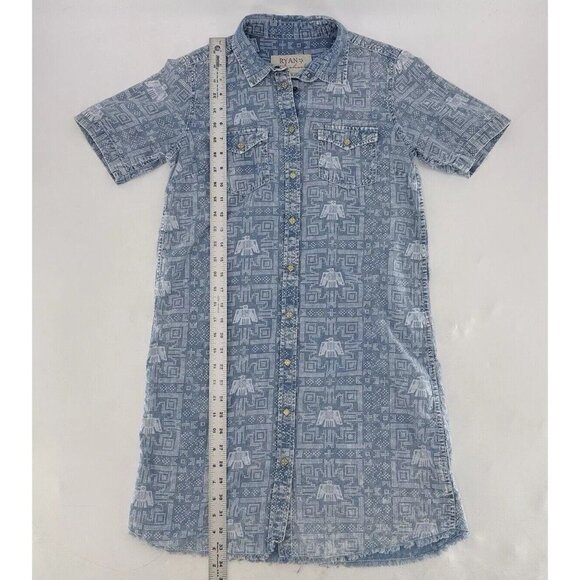 Ryan Michael Aztec Snap Front Tunic Shirt Dress, Fringe, Sz Sm, Western, Country - Picture 4 of 10